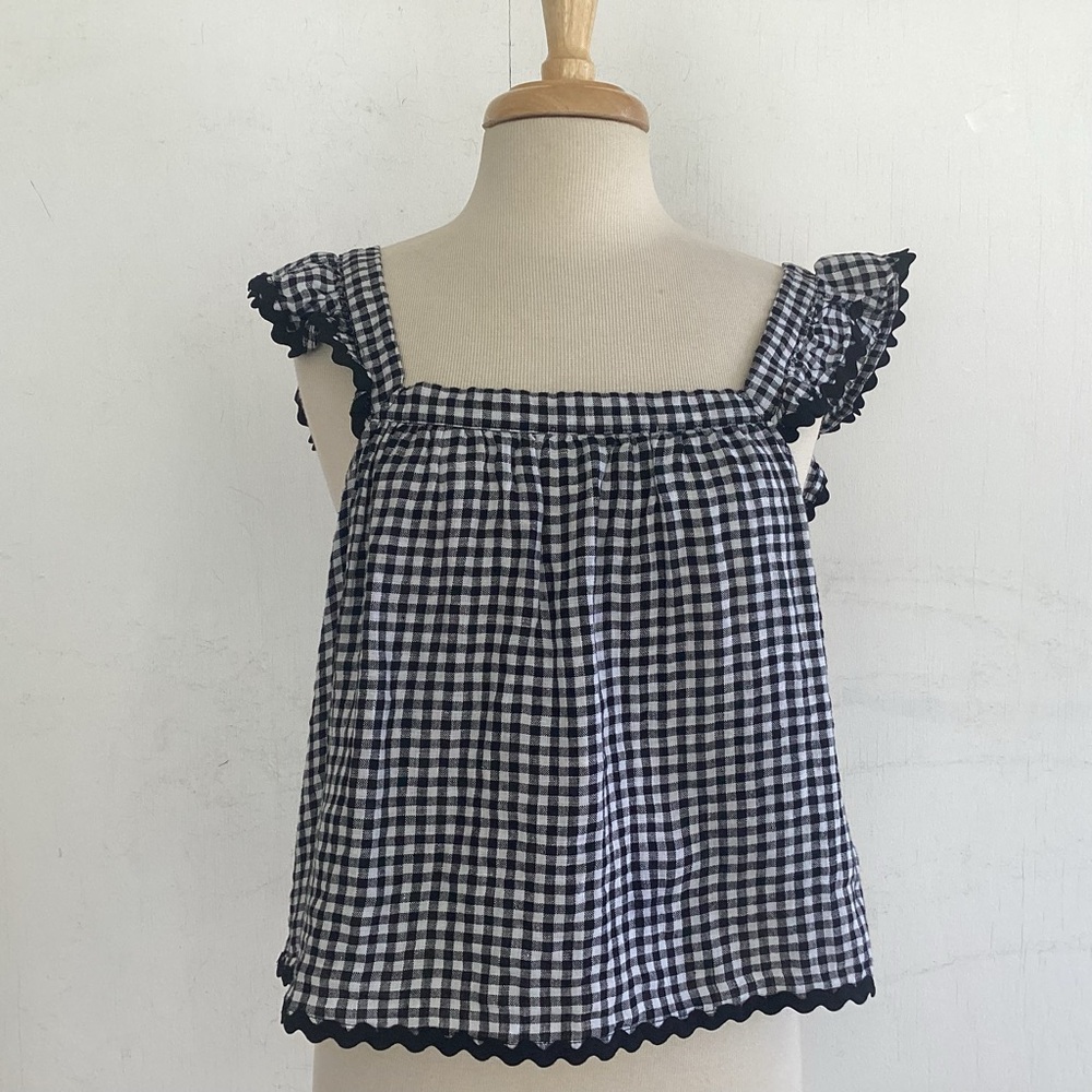 Cynthia Rowley Black & White Gingham Ruffle Strap Crop Top